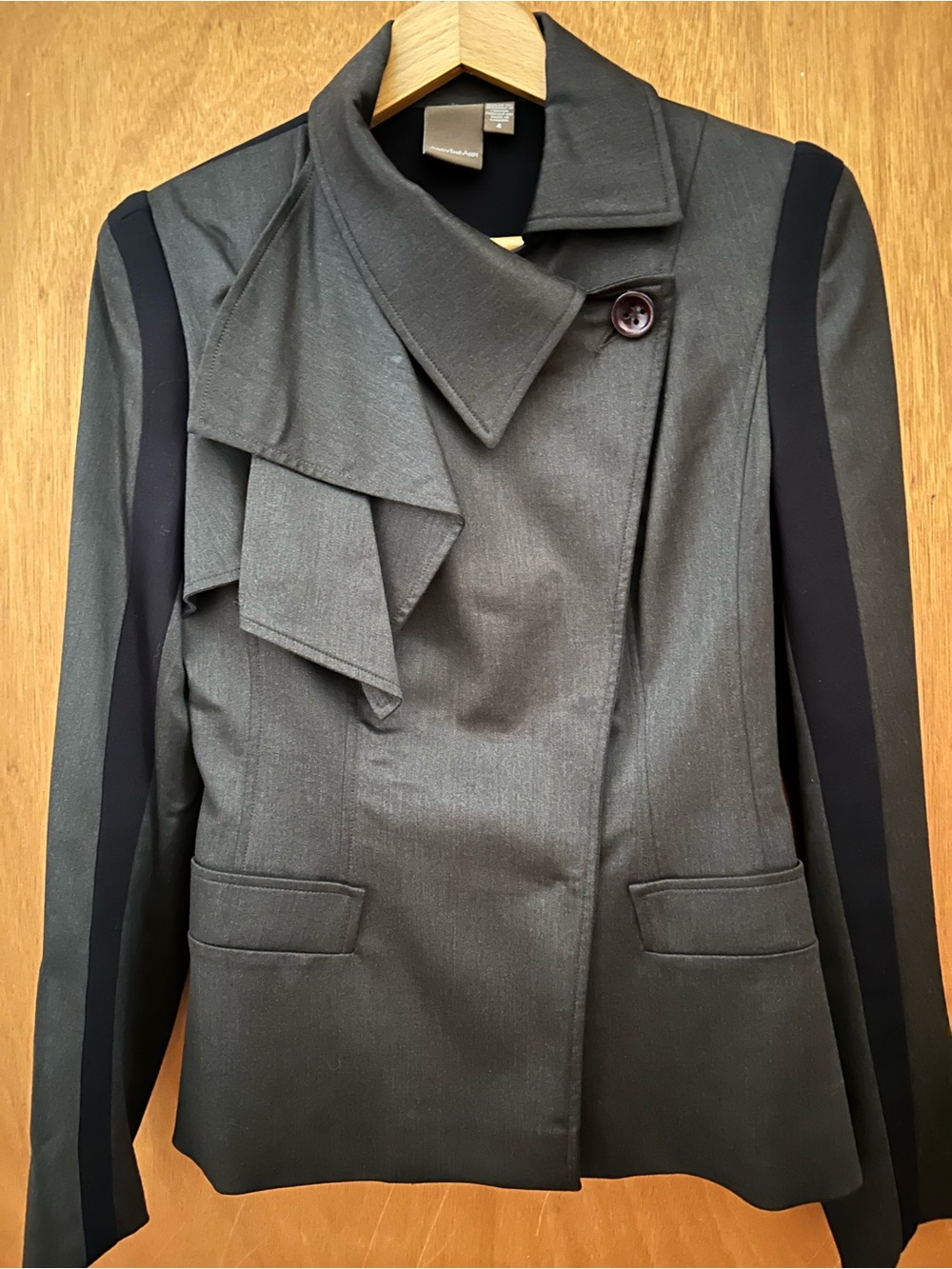 AndyTheAnh Black and Charcoal Asymmetric Ruffle Jacket